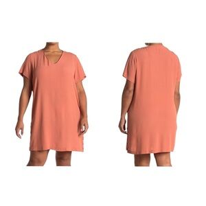 Madewell Terracotta Fall V Neck Side Button Casual Loose Shift Easy Dress SZ 2X
